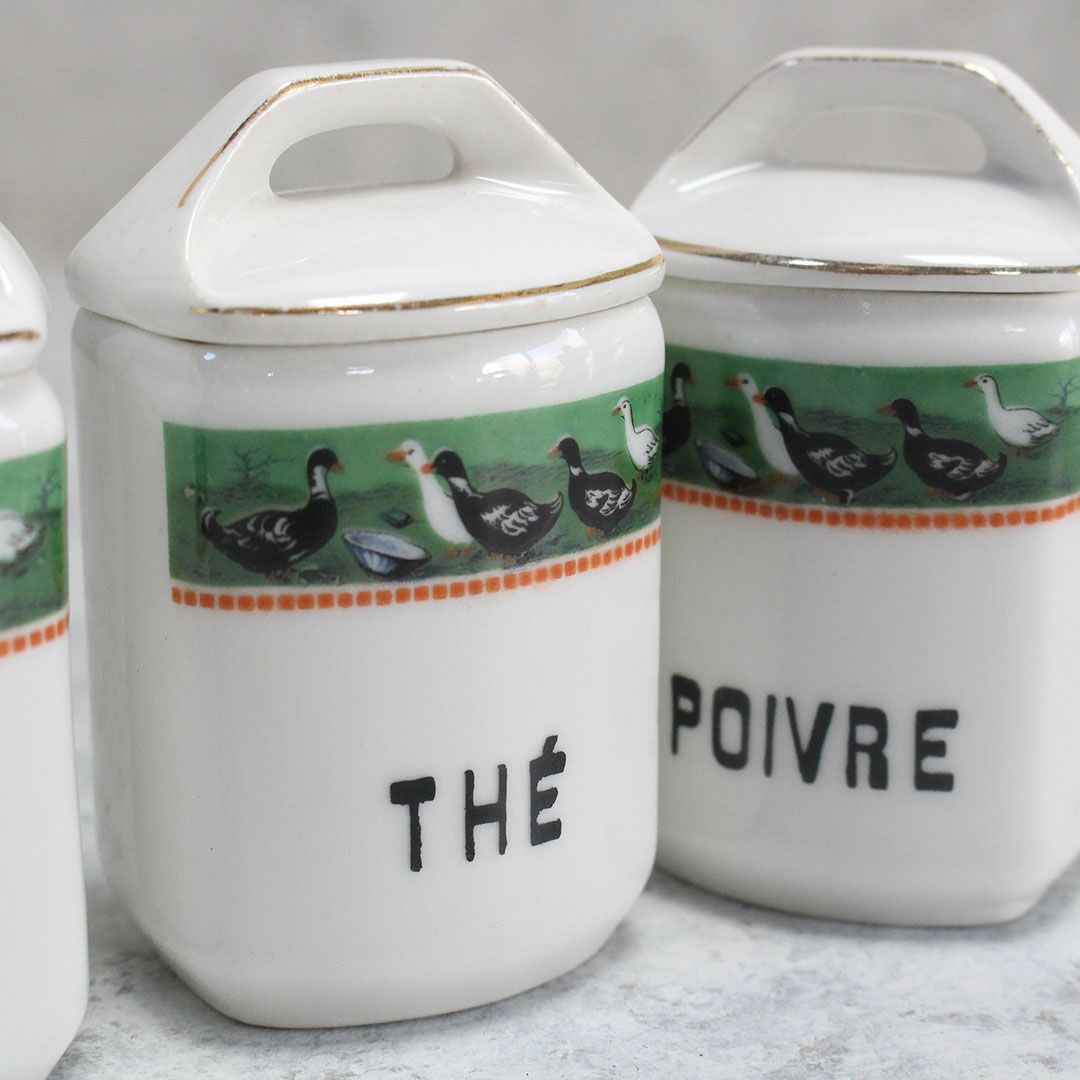 アンティーク キャニスターセット 鳥 チェコスロバキア 陶器