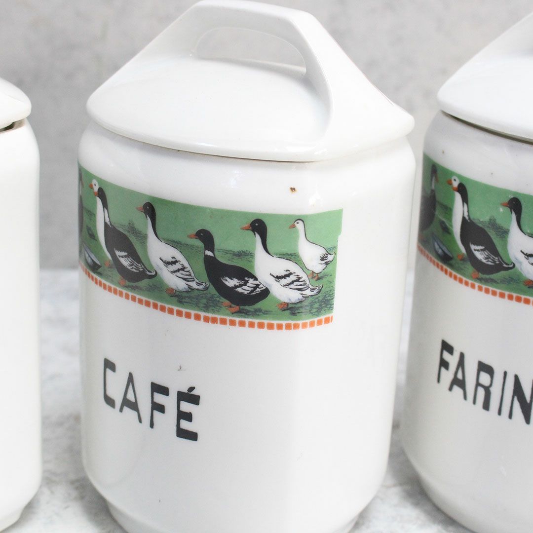 アンティーク キャニスターセット 鳥 チェコスロバキア 陶器