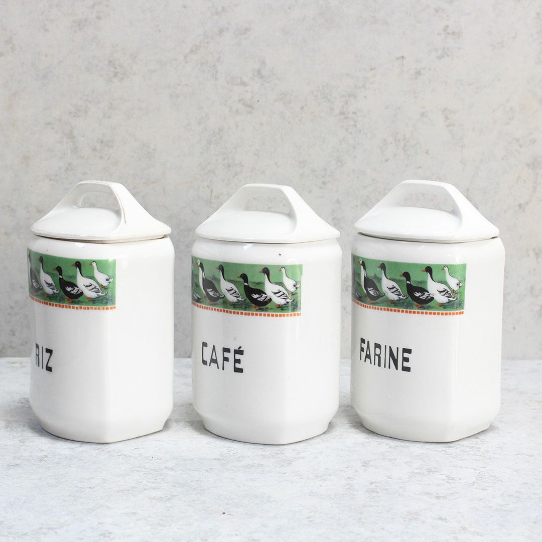 アンティーク キャニスターセット 鳥 チェコスロバキア 陶器