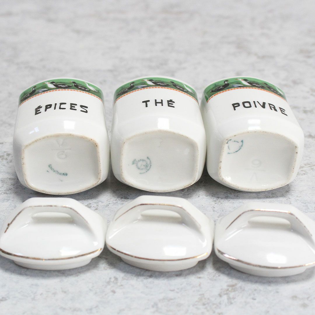 アンティーク キャニスターセット 鳥 チェコスロバキア 陶器