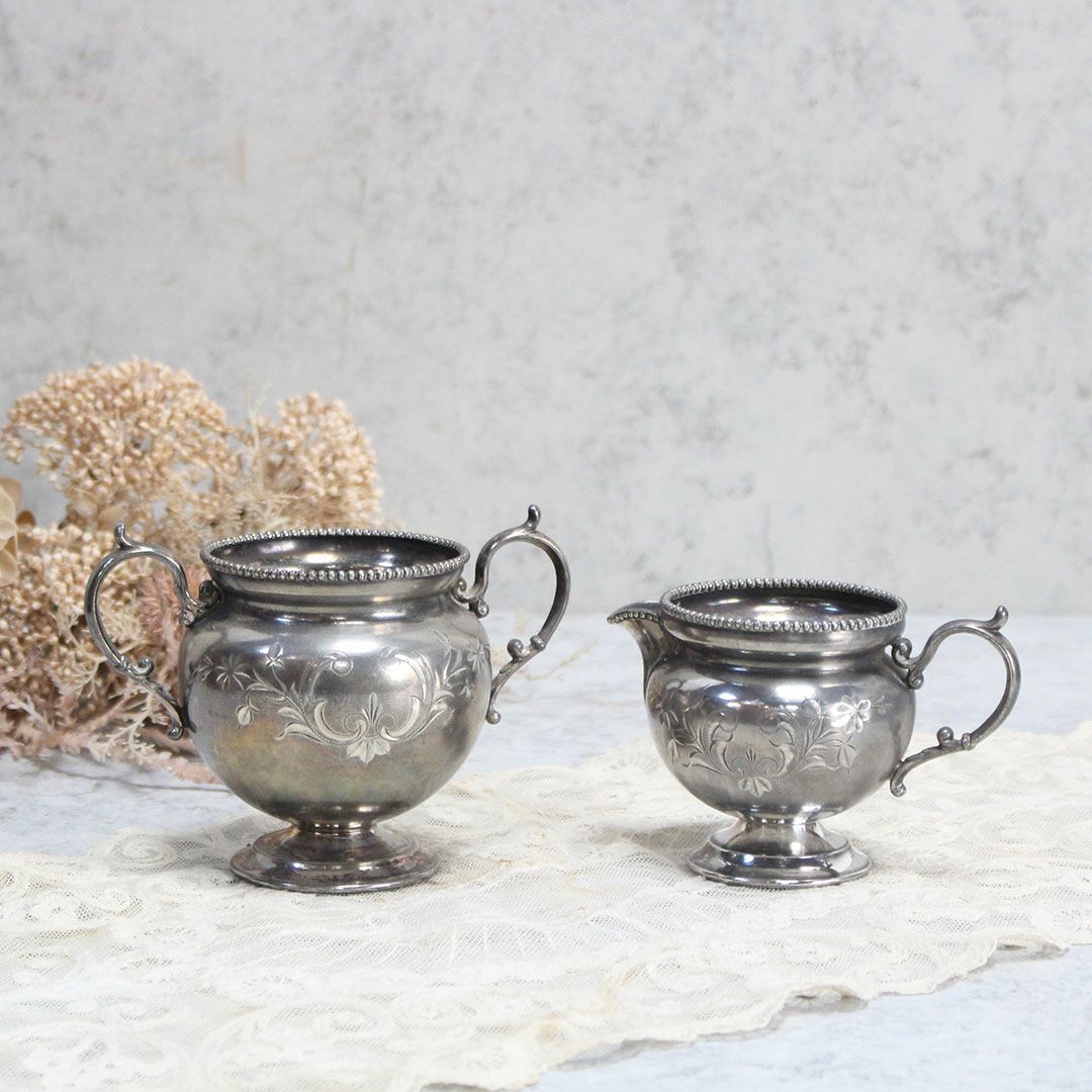 アンティークミルクポット シュガーボウル セット イギリス シルバープレート