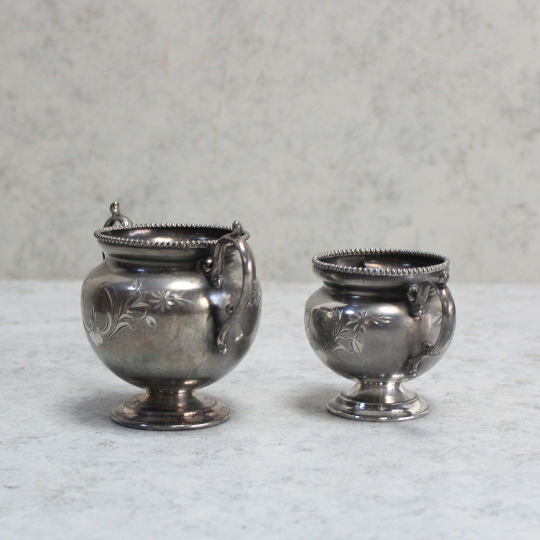 アンティークミルクポット シュガーボウル セット イギリス シルバープレート3