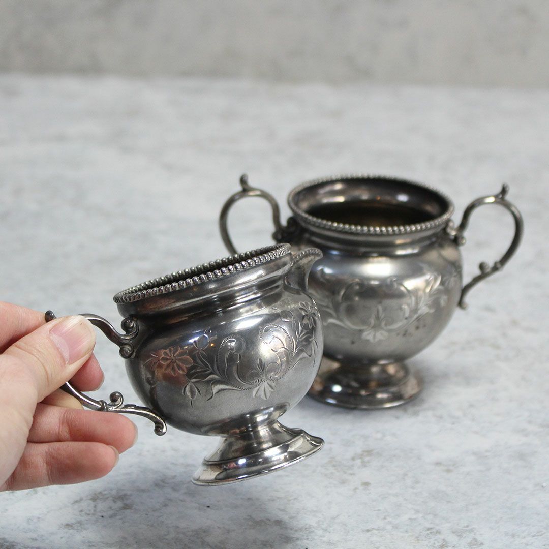 アンティークミルクポット シュガーボウル セット イギリス シルバープレート5