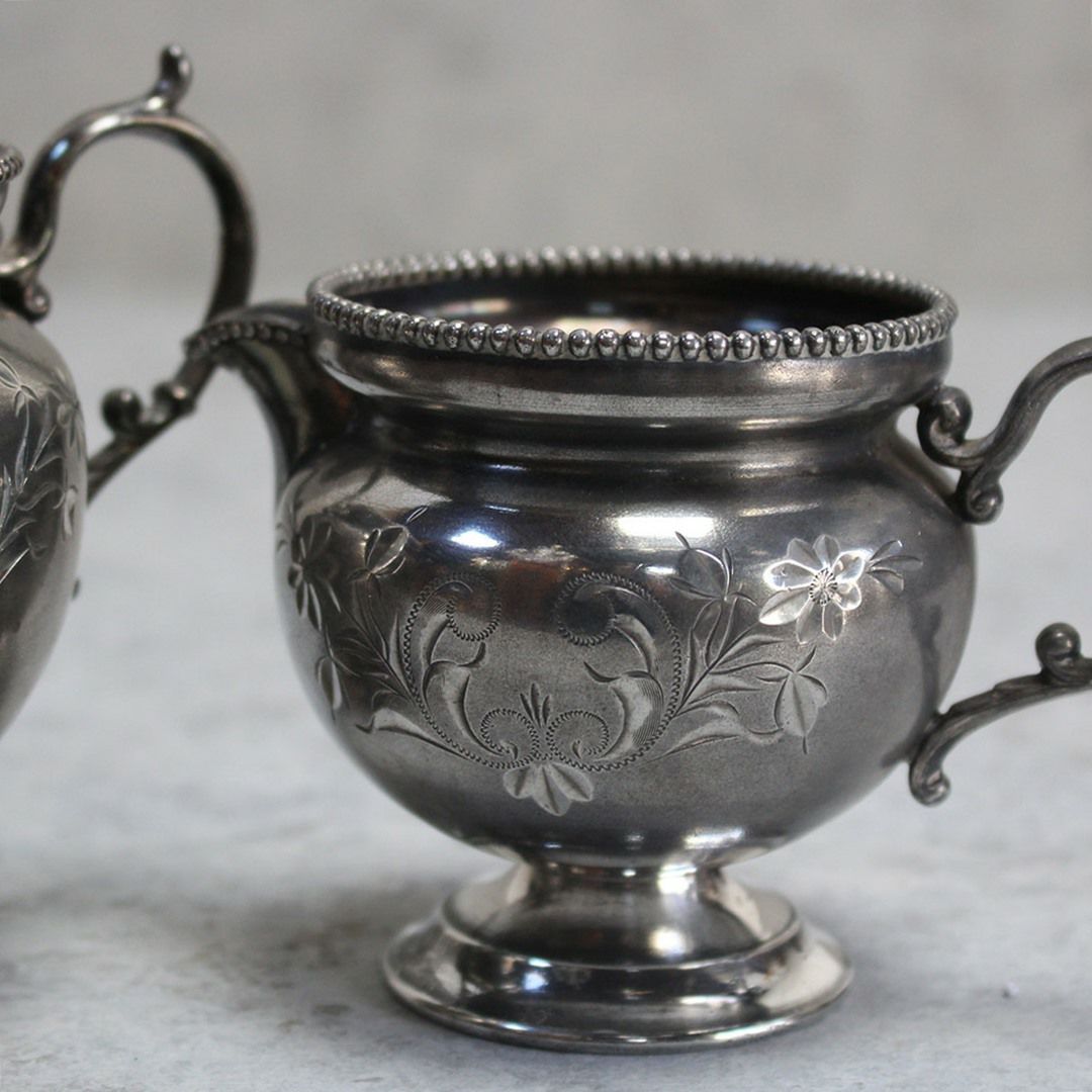 アンティークミルクポット シュガーボウル セット イギリス シルバープレート6