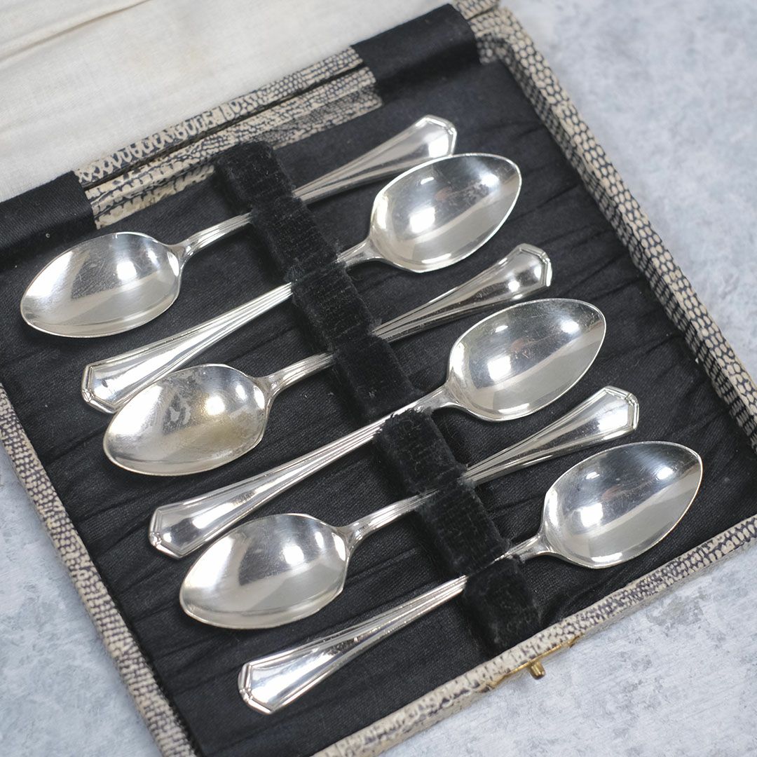 アンティーク コーヒースプーンセット エドワーディアン 専用箱付き シルバープレート イギリスイギリス1