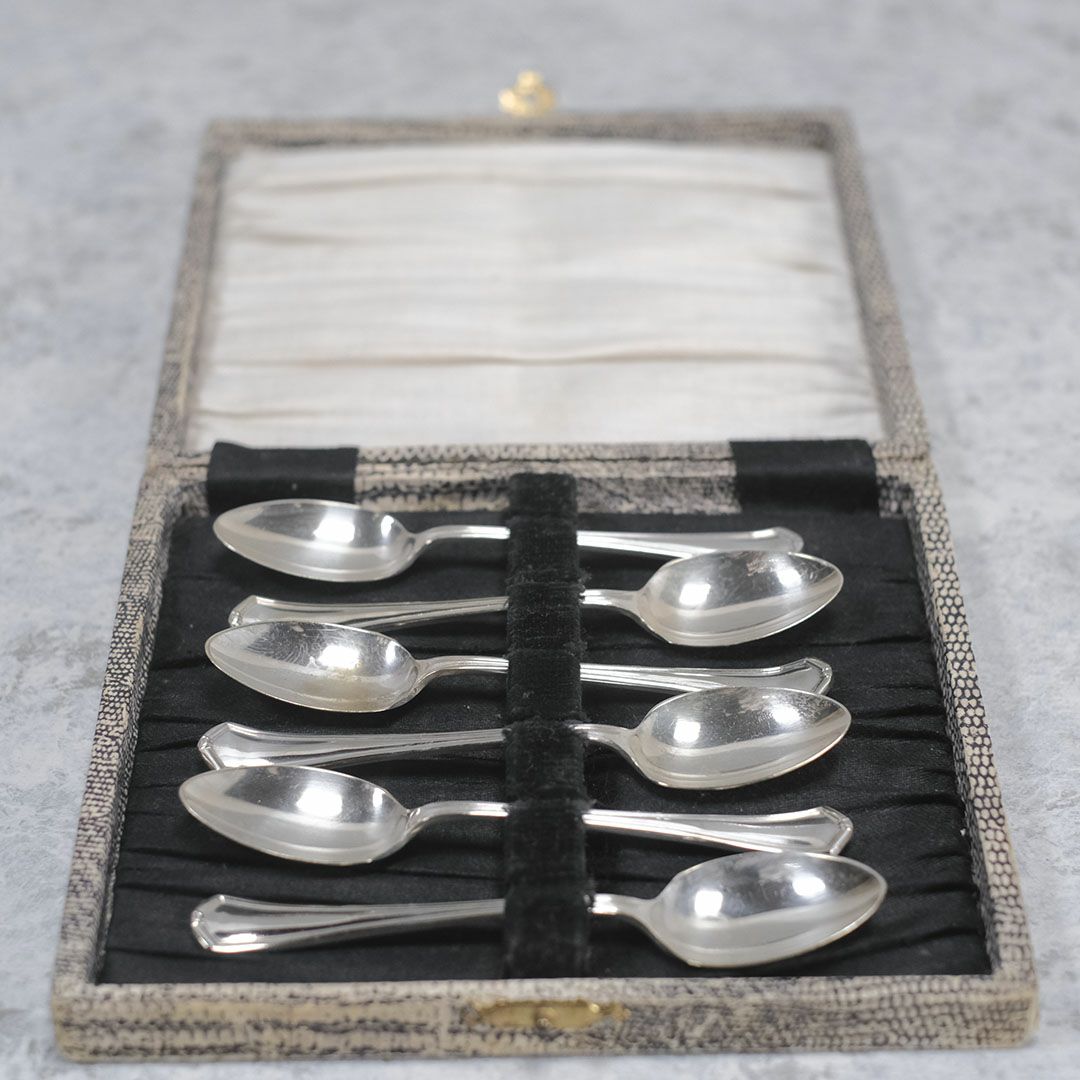 アンティーク コーヒースプーンセット エドワーディアン 専用箱付き シルバープレート イギリス