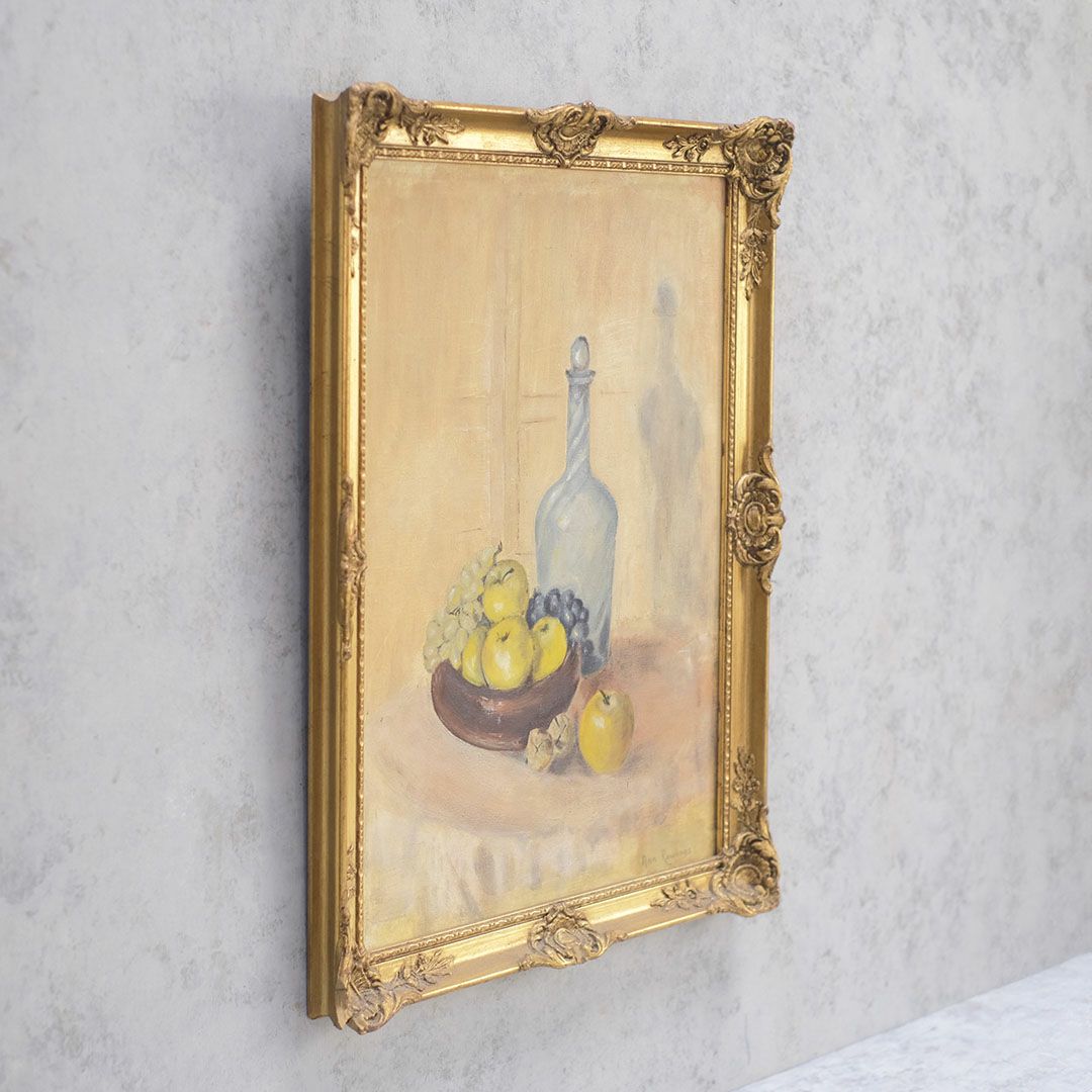 ヴィンテージオイルピクチャー 果物とデキャンタ イギリス 古い油絵03