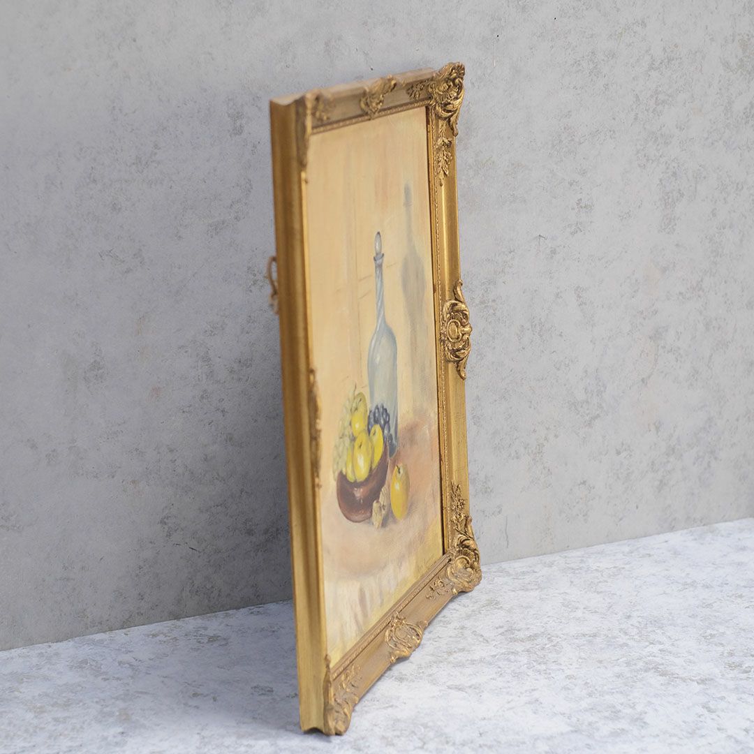 ヴィンテージオイルピクチャー 果物とデキャンタ イギリス 古い油絵3