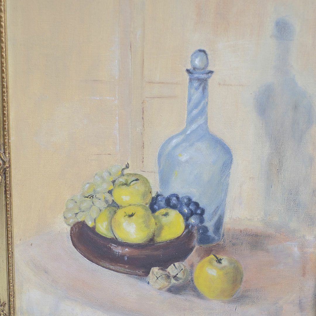 ヴィンテージオイルピクチャー 果物とデキャンタ イギリス 古い油絵4