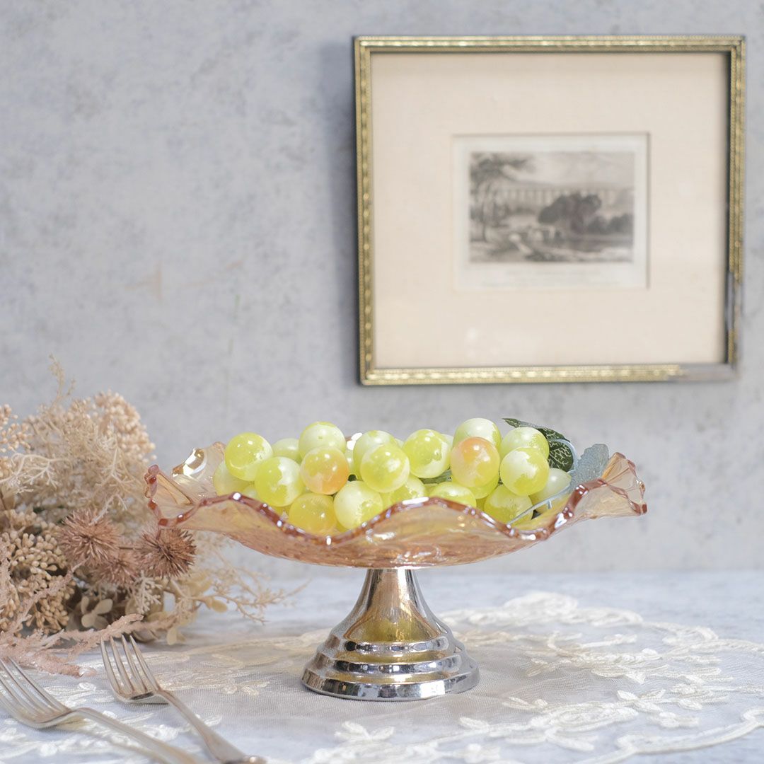 アンティークフルーツトレイ コンポート 脚付トレイ アンバー