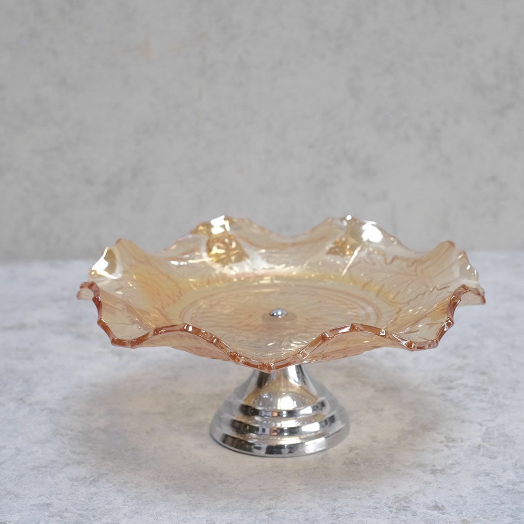 アンティークフルーツトレイ コンポート 脚付トレイ アンバー1