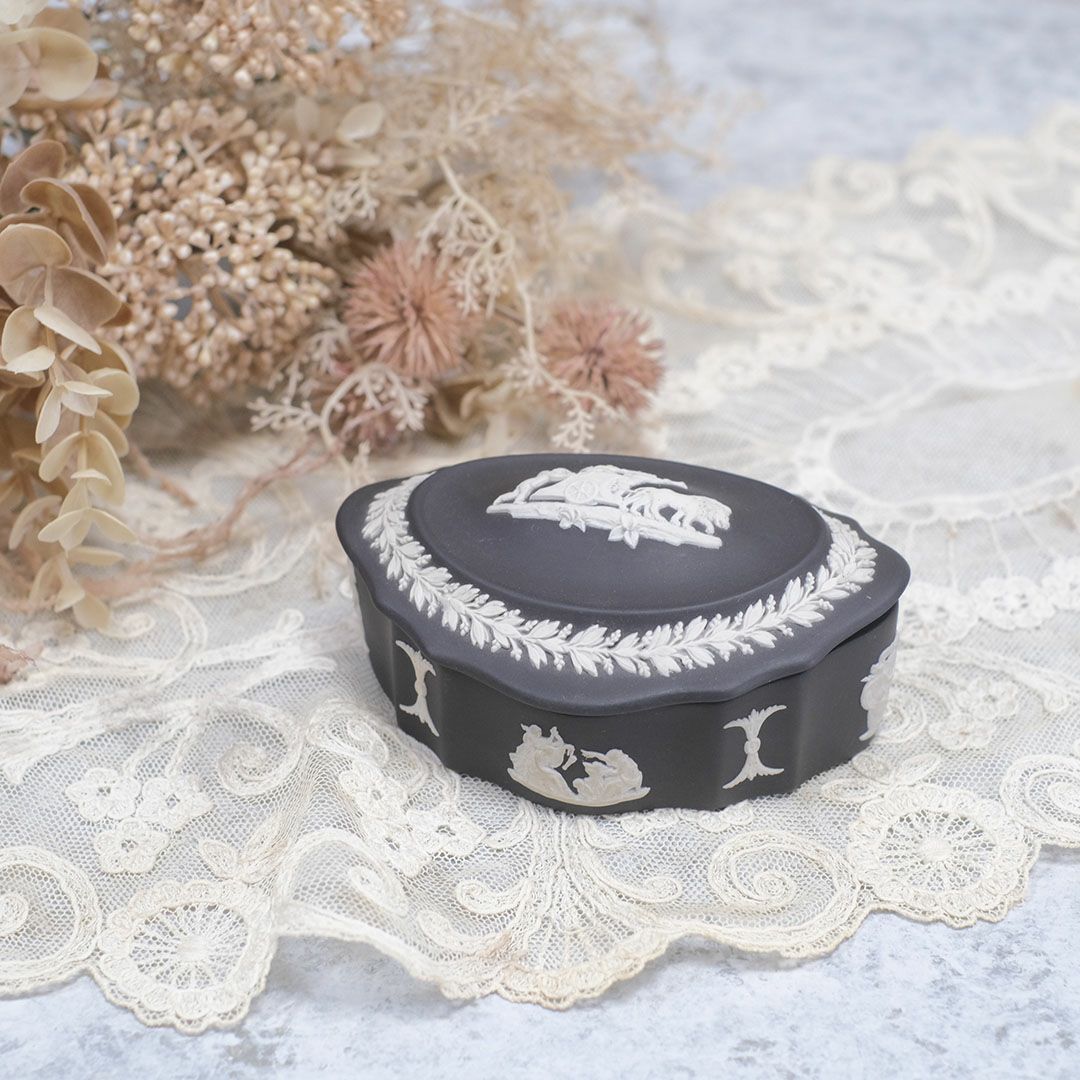 ヴィンテージ WEDGWOOD ウェッジウッド ジャスパー 小物入れ 貴重な黒01