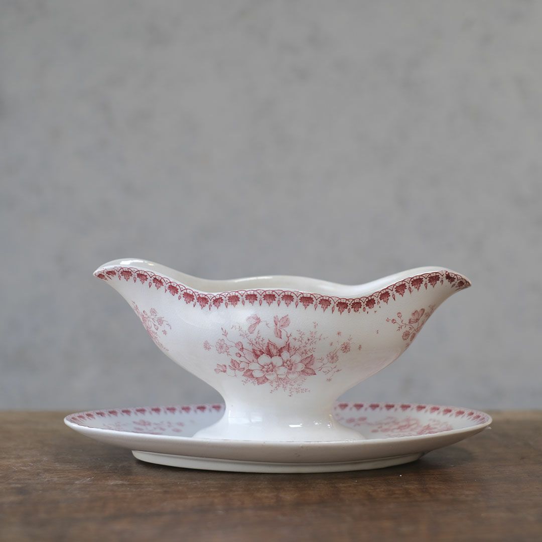 アンティークソーシエール ピンク フランス グレービーボート アンティーク食器1