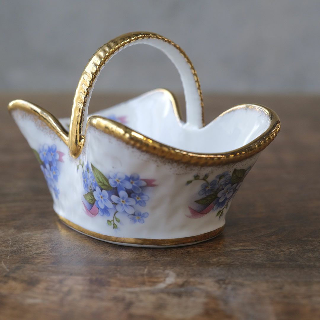 ヴィンテージ小物入れ 籠 イギリス 陶器ミニバスケット