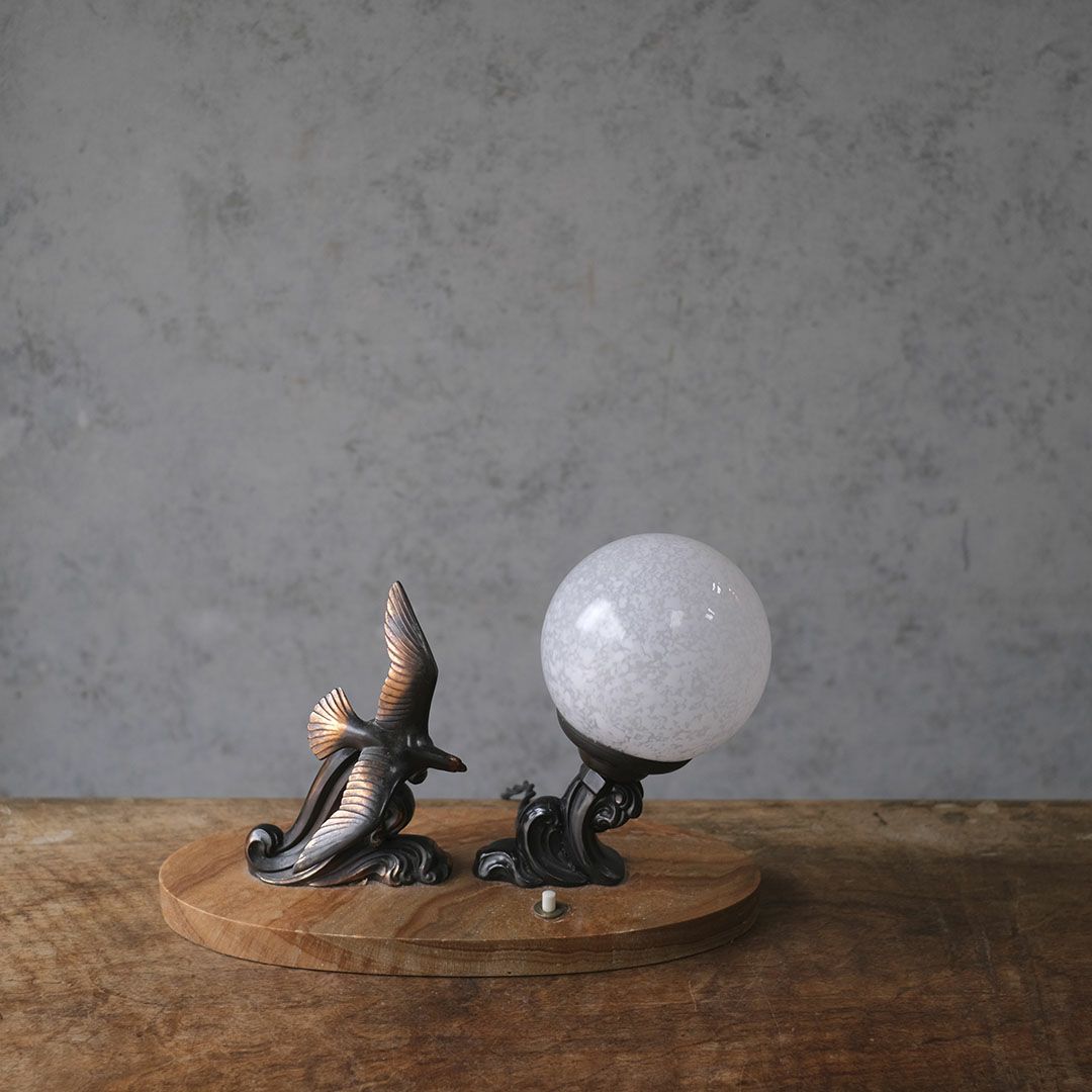 アンティーク 卓上ランプ ブロンズの鳥 フランス