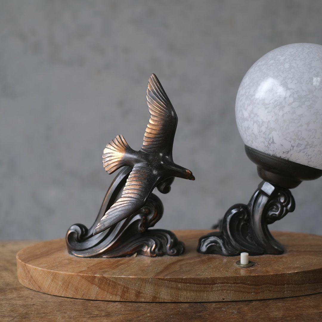 アンティーク 卓上ランプ ブロンズの鳥 フランス