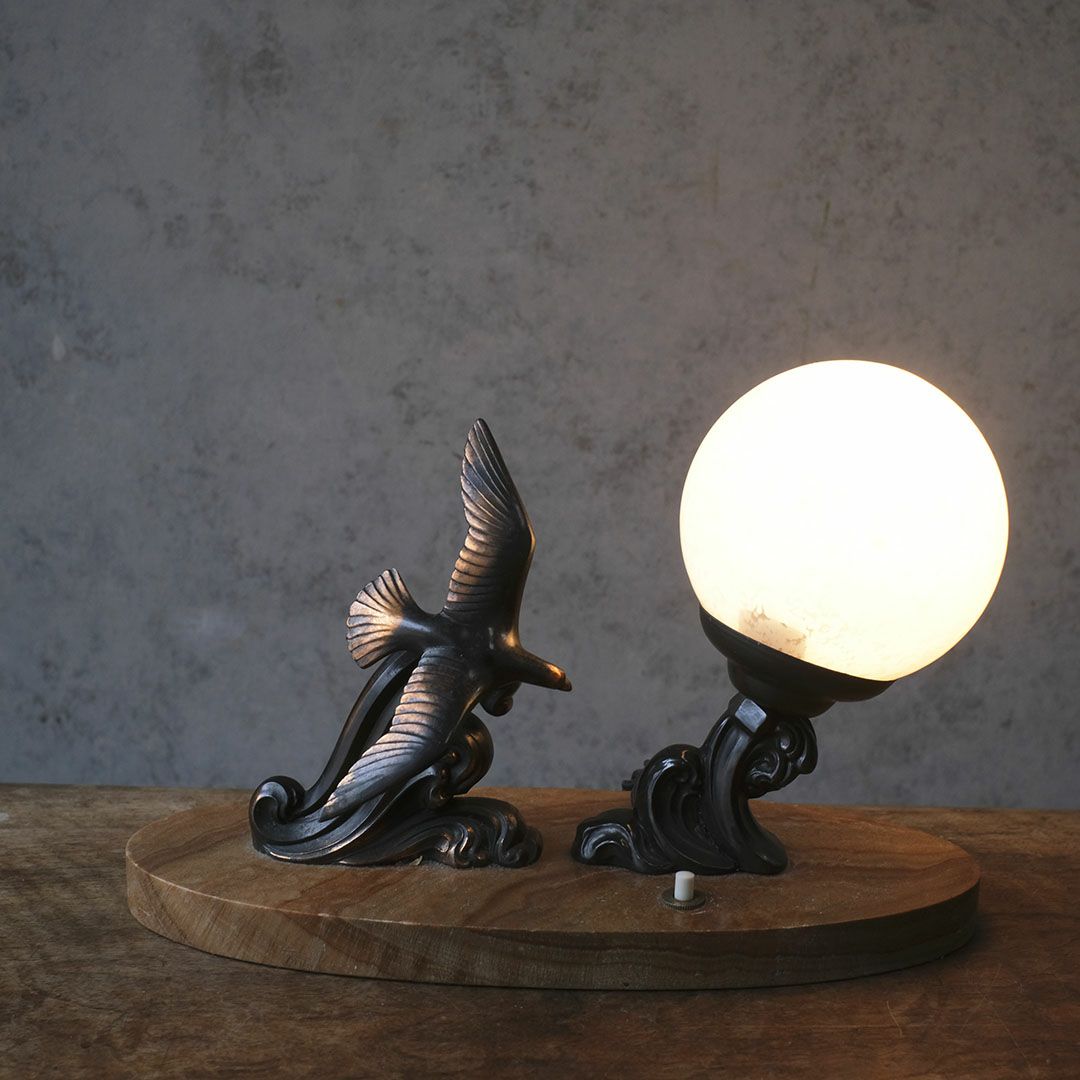 アンティーク 卓上ランプ ブロンズの鳥 フランス