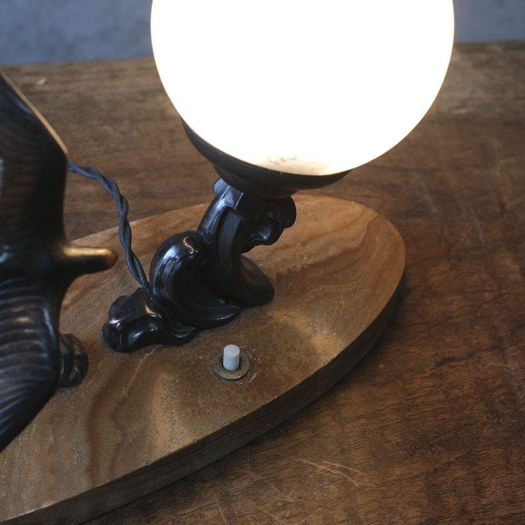 アンティーク 卓上ランプ ブロンズの鳥 フランス