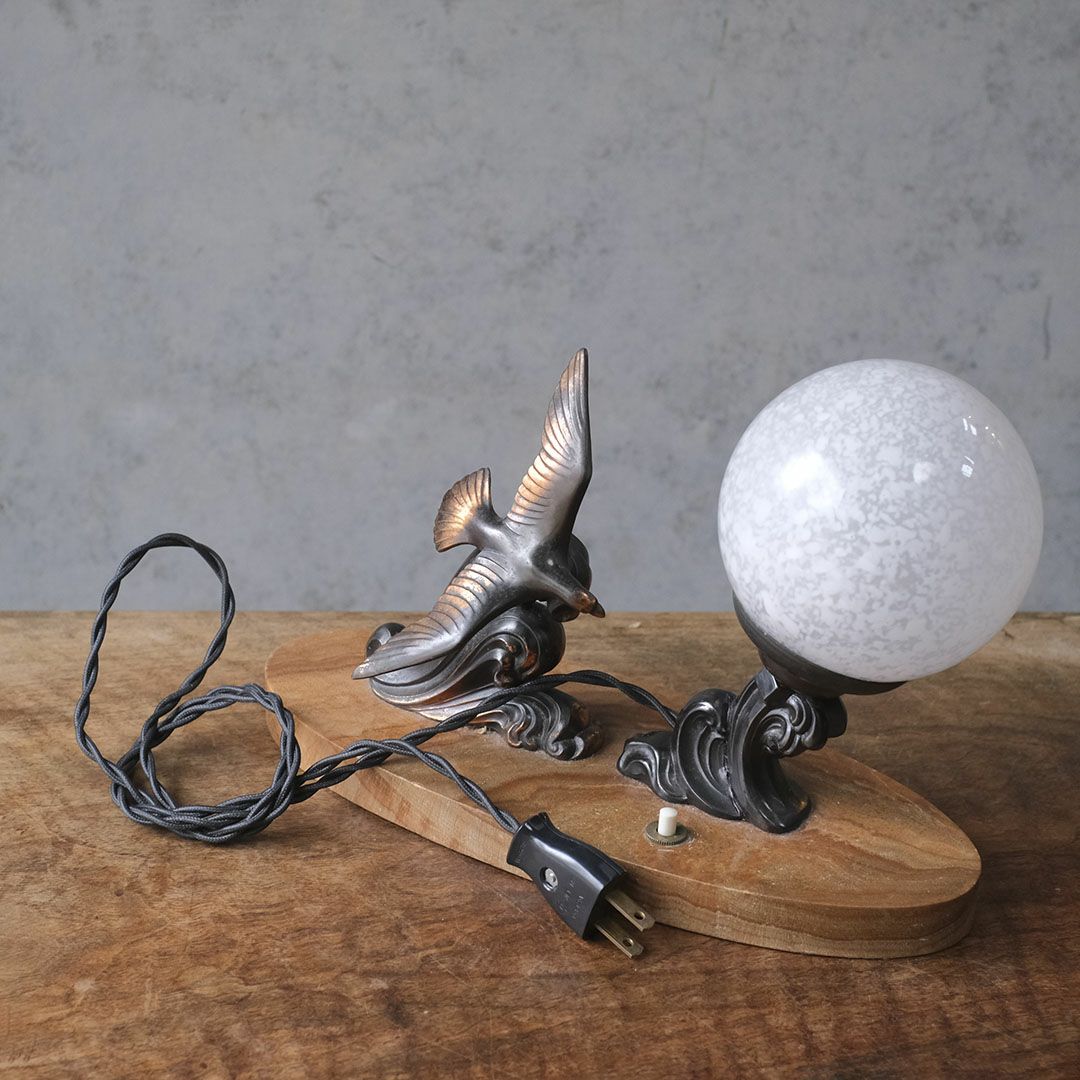 アンティーク 卓上ランプ ブロンズの鳥 フランス