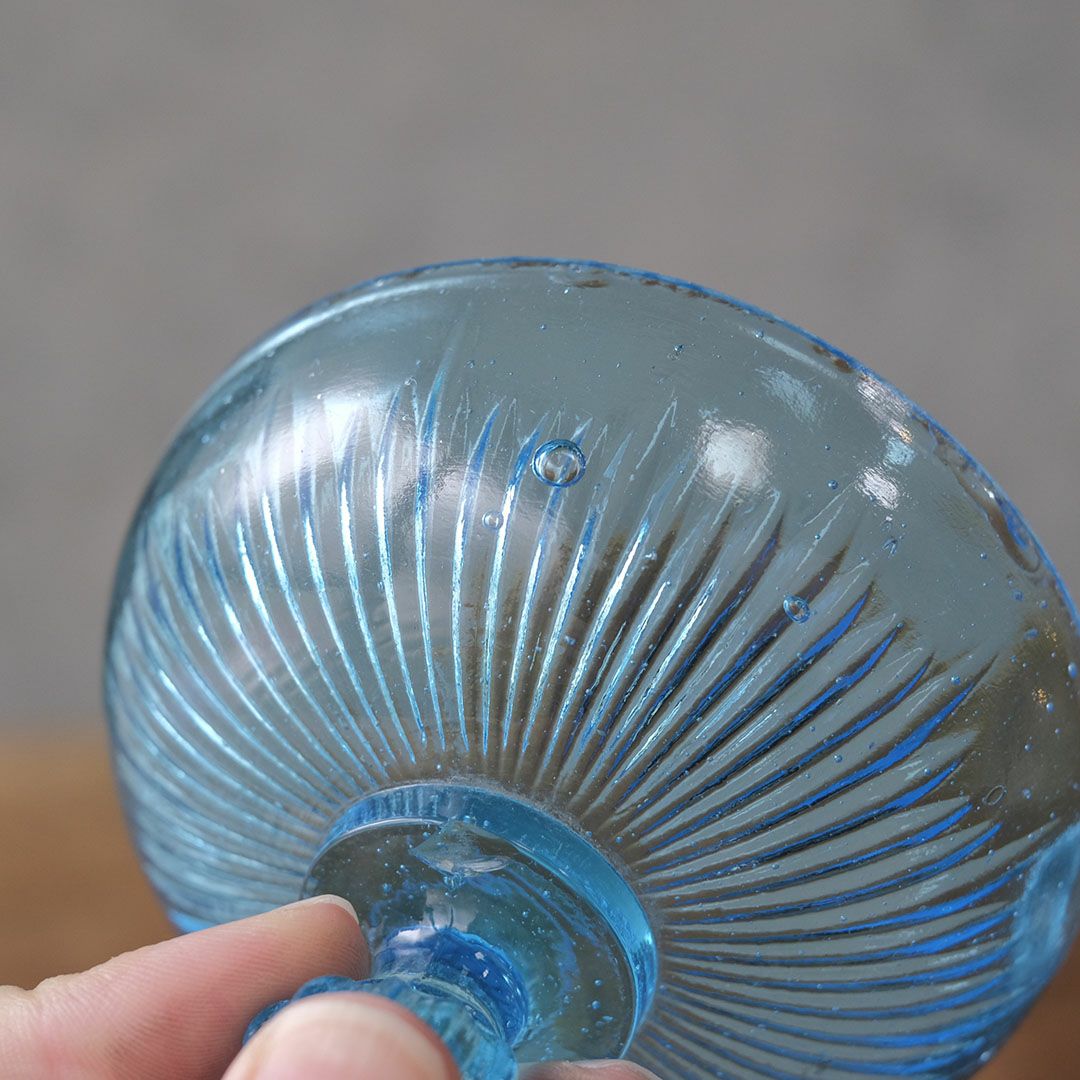 アンティークキャンディボウル 青いガラスの小物入れ フランス ボンボニエール