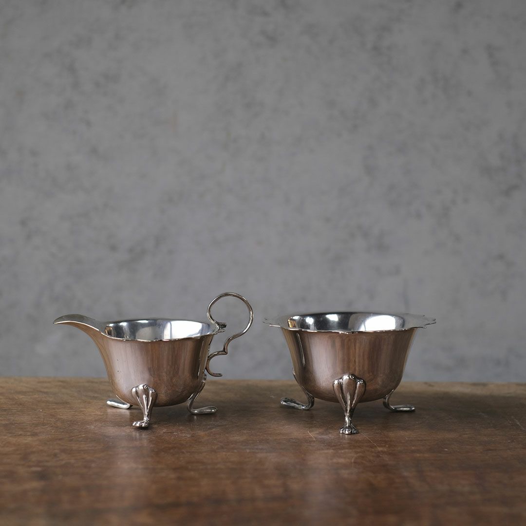 アンティークミルクポット ミルクジャグ シュガーポット イギリス シルバープレートｖ1