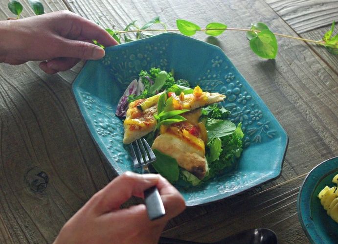 益子焼 kukka(クッカ) 八角皿 大 26cm ターコイズ色 わかさま陶芸 若林健吾1