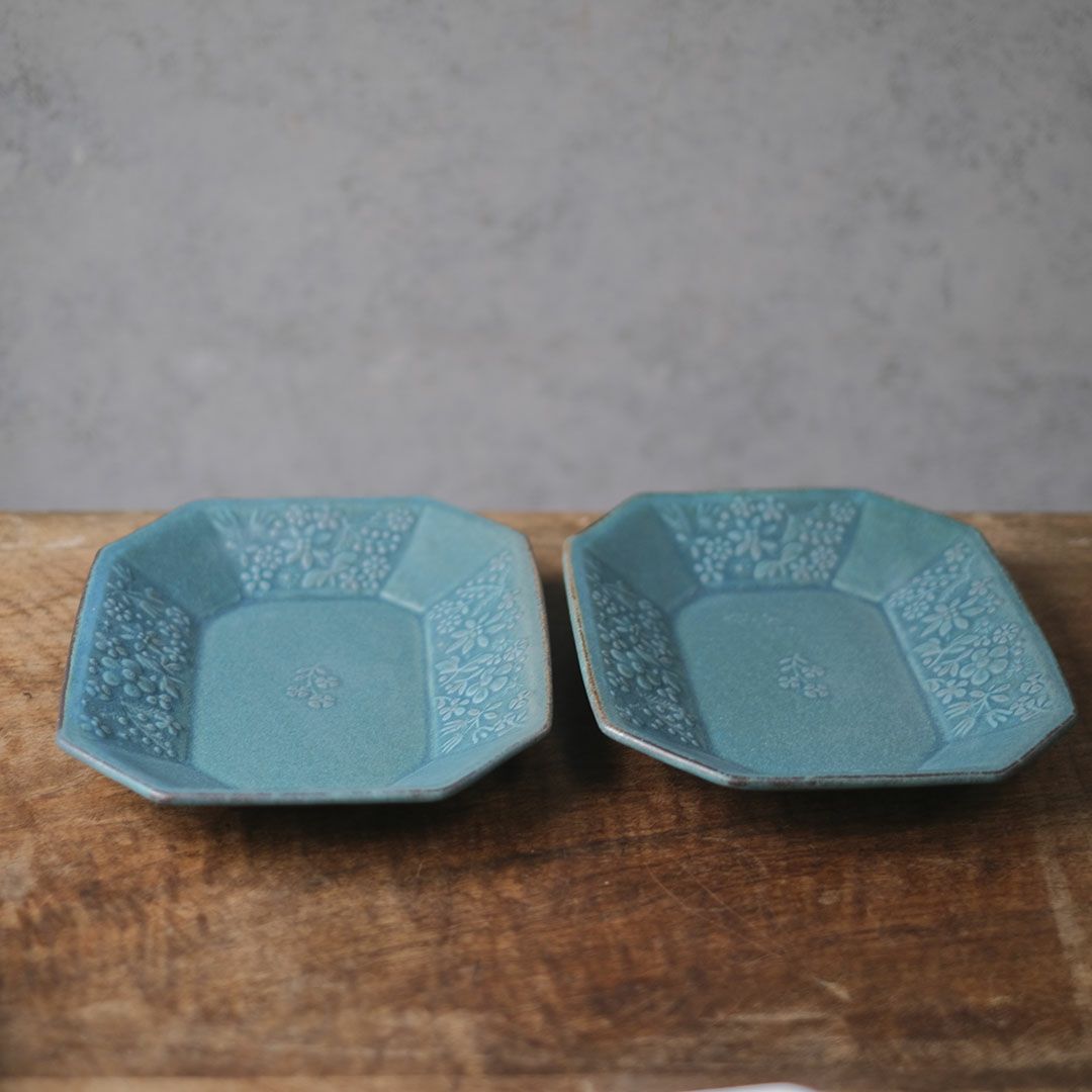 益子焼 kukka(クッカ) 八角皿 大 26cm ターコイズ色 わかさま陶芸 若林健吾3