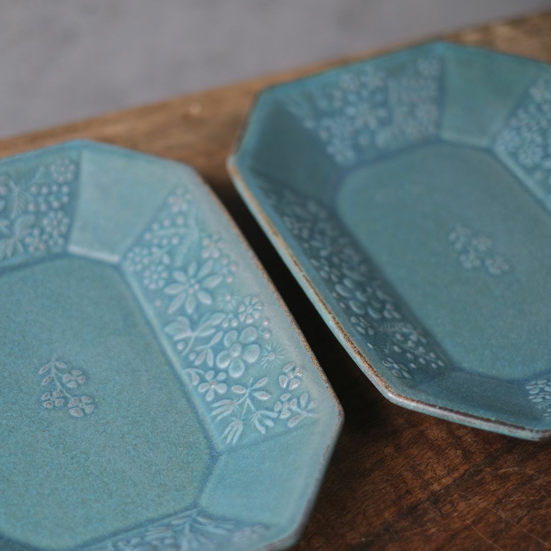 益子焼 kukka(クッカ) 八角皿 大 26cm ターコイズ色 わかさま陶芸 若林健吾5
