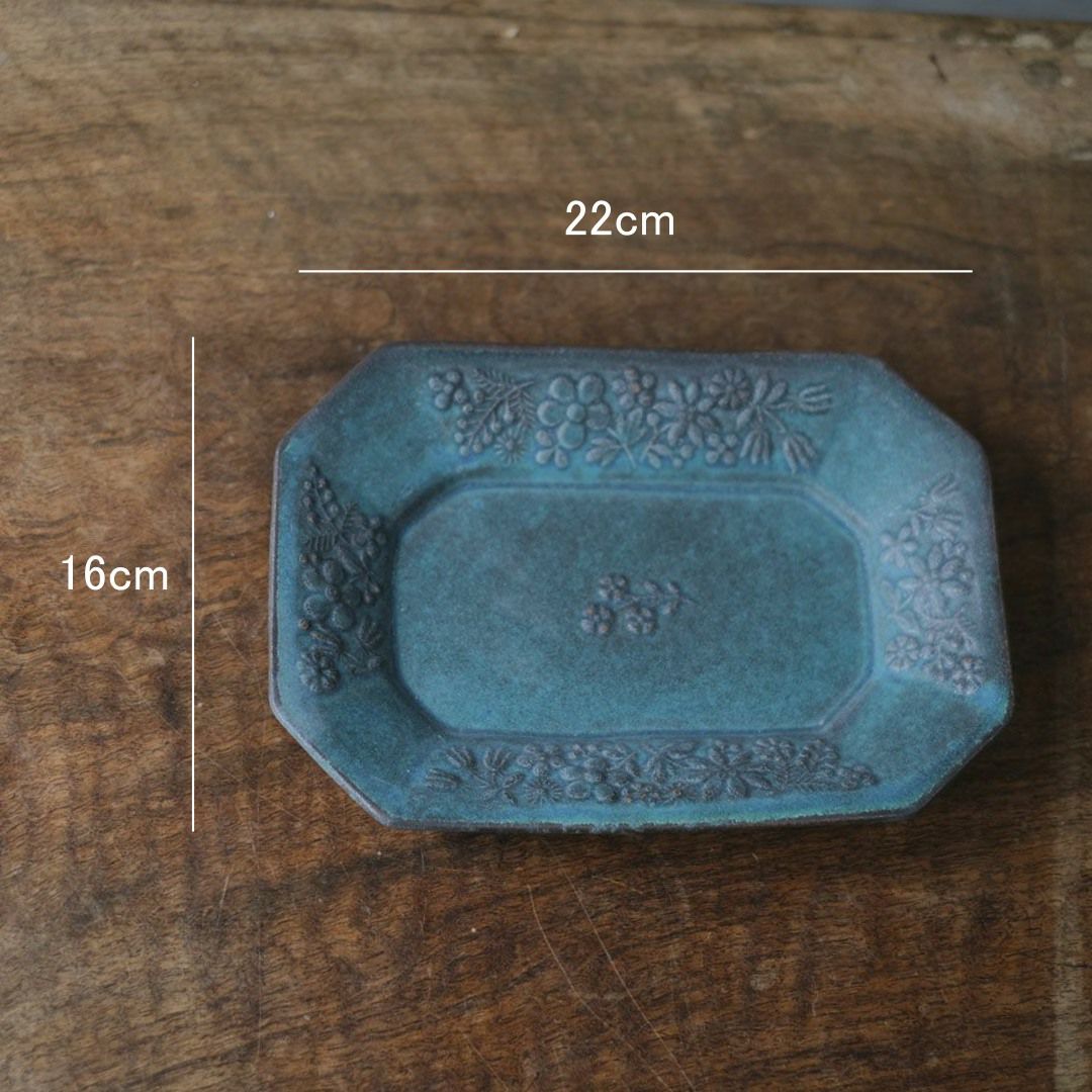 益子焼 kukka(クッカ) 八角皿 中 22cm ターコイズブルー色 わかさま陶芸 若林健吾3