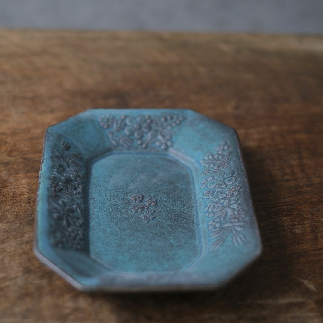 益子焼 kukka(クッカ) 八角皿 中 22cm ターコイズブルー色 わかさま陶芸 若林健吾4