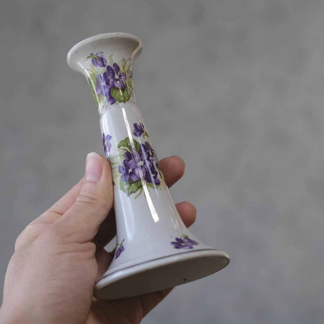 アンティーク キャンドルスタンド イギリス 菫 バイオレット 陶器の燭台