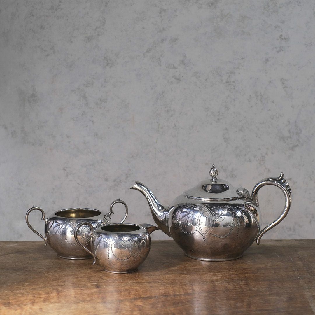 アンティークティーポットセット イギリス シルバープレート