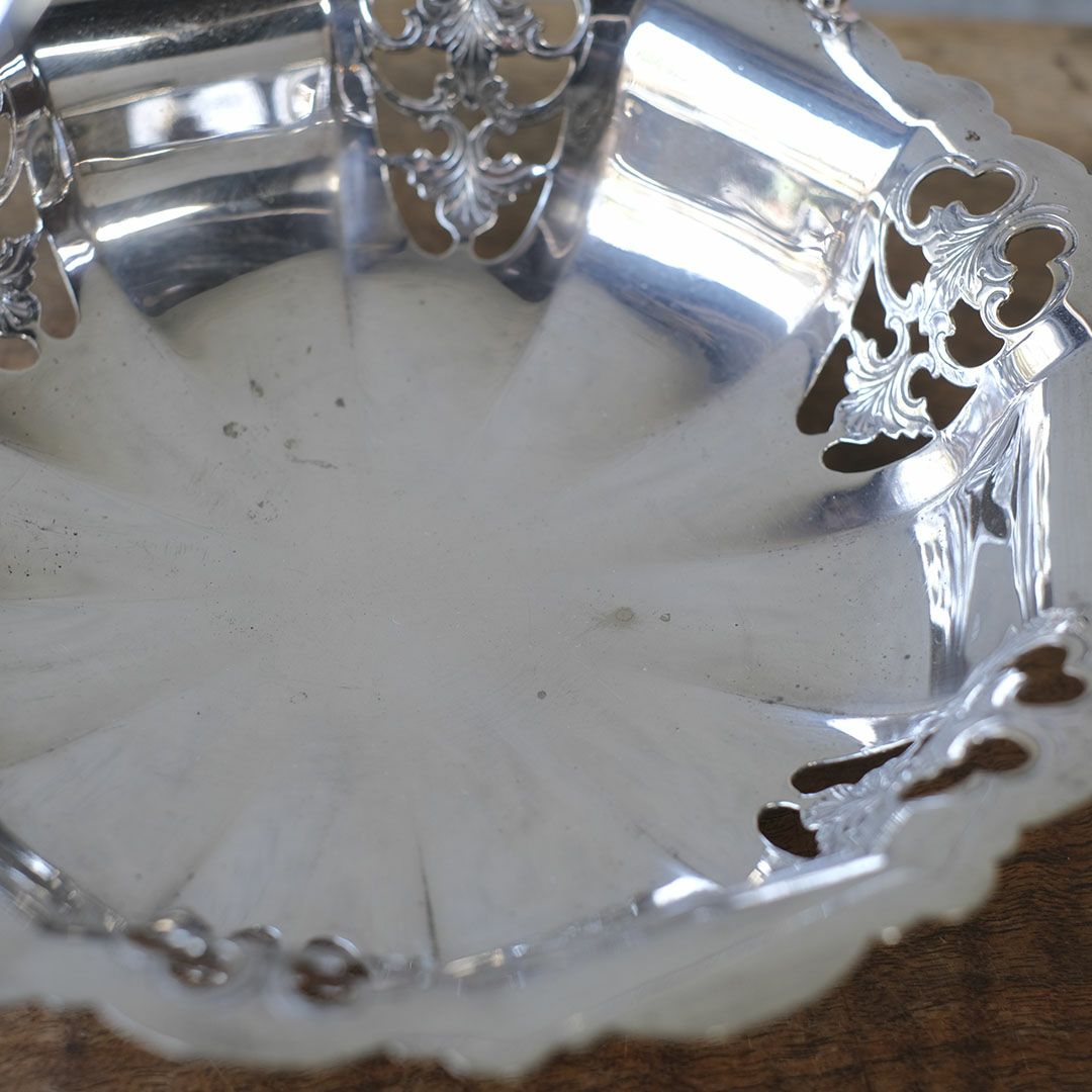 アンティーク シルバープレートハンドルバスケット 花 イギリス 折り畳み式ハンドル8