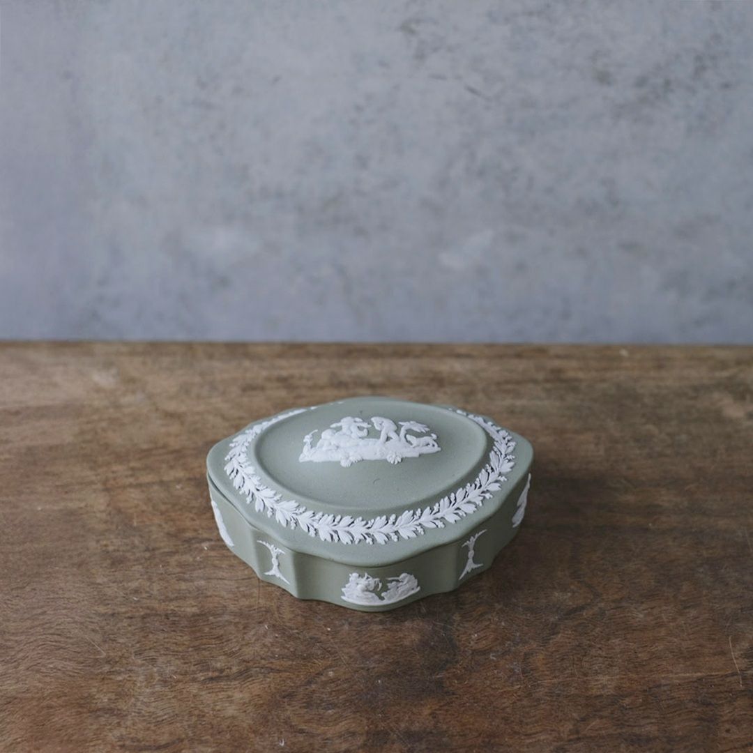 ヴィンテージ WEDGWOODジャスパー ケース ストーンウェア イギリス セージグリーン