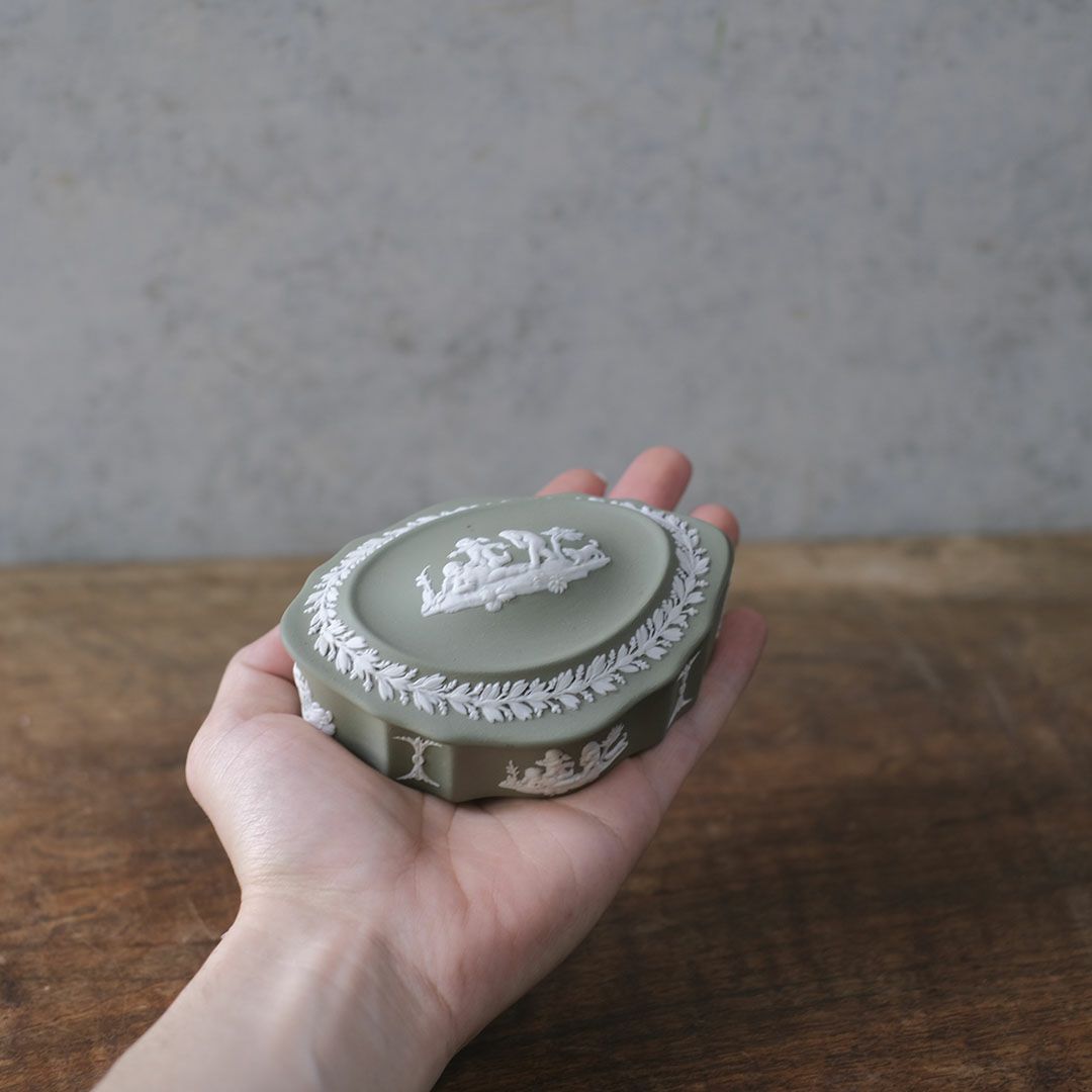 ヴィンテージ WEDGWOODジャスパー ケース ストーンウェア イギリス セージグリーン2