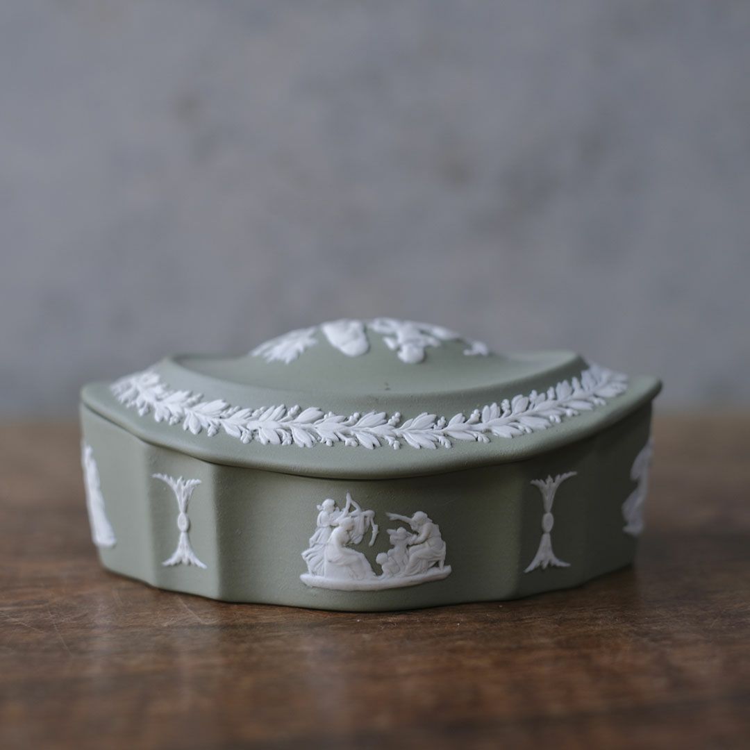 ヴィンテージ WEDGWOODジャスパー ケース ストーンウェア イギリス セージグリーン3