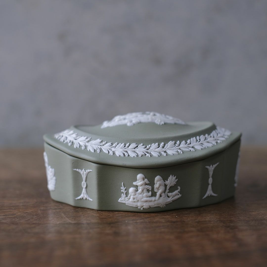 ヴィンテージ WEDGWOODジャスパー ケース ストーンウェア イギリス セージグリーン4