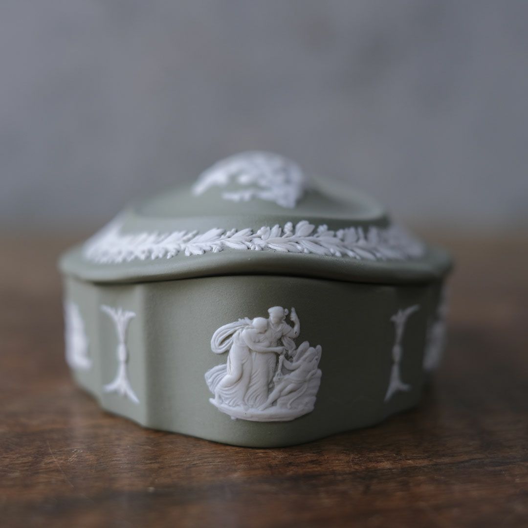 ヴィンテージ WEDGWOODジャスパー ケース ストーンウェア イギリス セージグリーン6