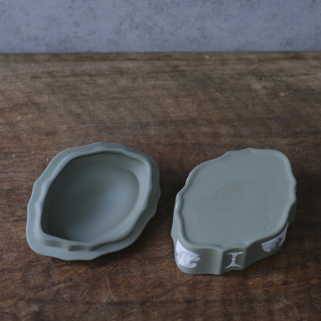 ヴィンテージ WEDGWOODジャスパー ケース ストーンウェア イギリス セージグリーン8