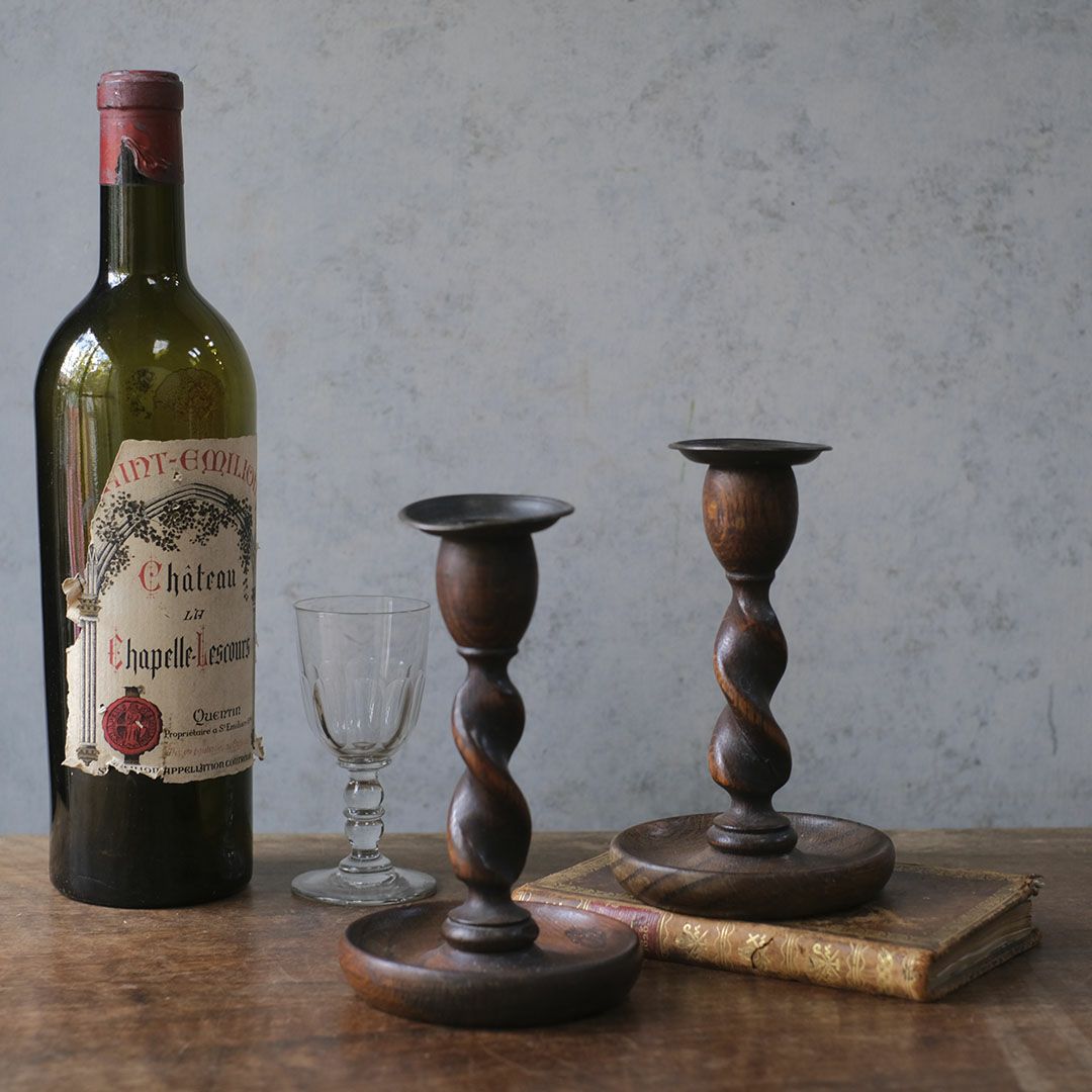 アンティークキャンドルスタンド 燭台ペア 木製 イギリス1