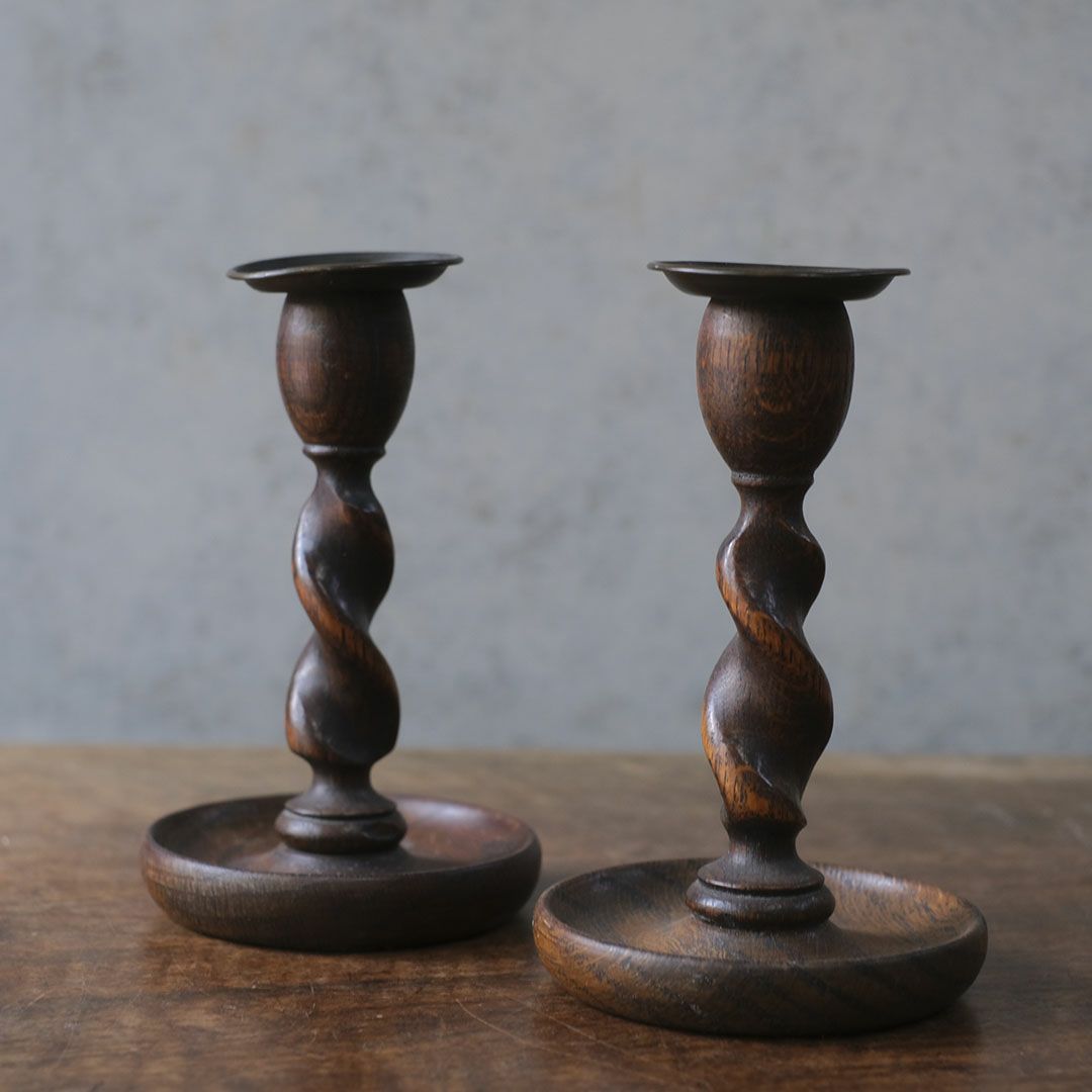 アンティークキャンドルスタンド 燭台ペア 木製 イギリス2