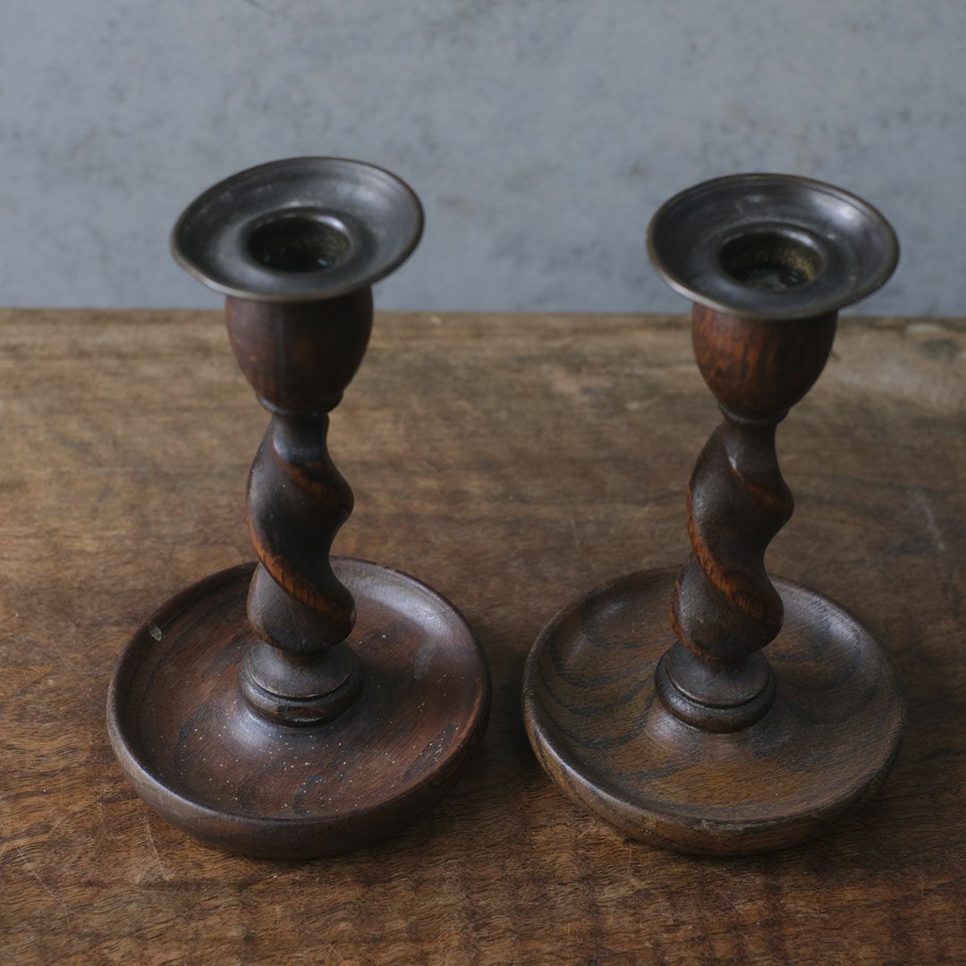 アンティークキャンドルスタンド 燭台ペア 木製 イギリス3