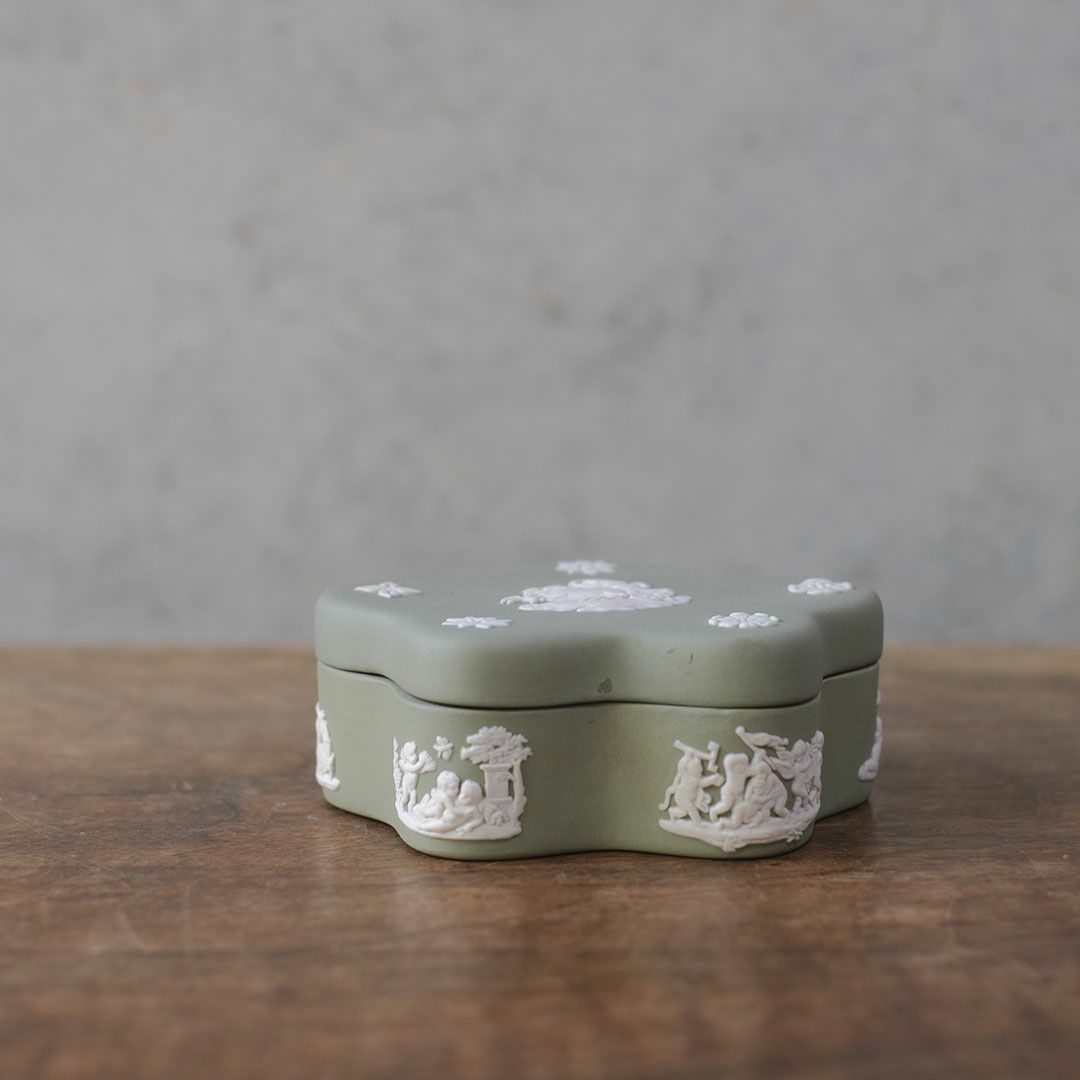 ヴィンテージ WEDGWOODジャスパー小物入れ グリーン ストーンウェア3