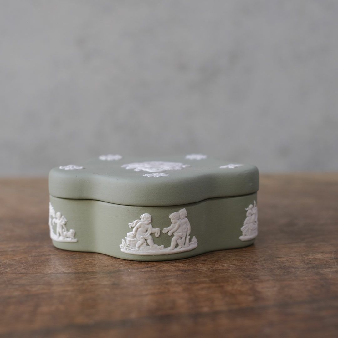 ヴィンテージ WEDGWOODジャスパー小物入れ グリーン ストーンウェア4