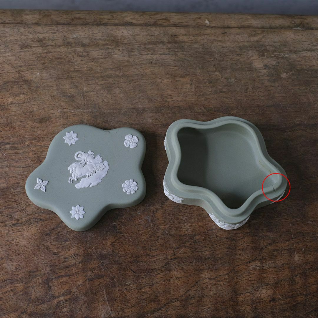 ヴィンテージ WEDGWOODジャスパー小物入れ グリーン ストーンウェア5
