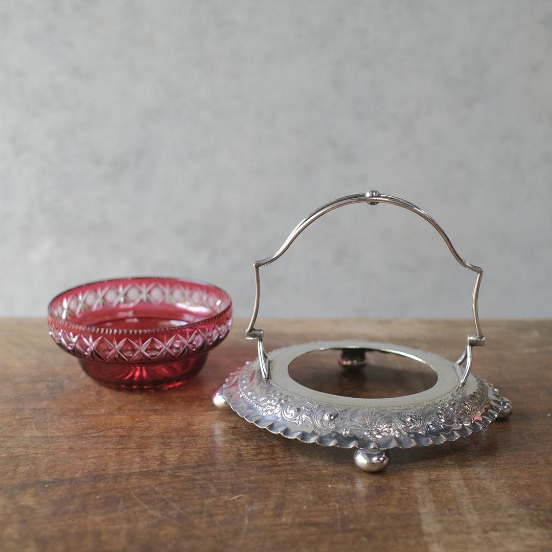 アンティークジャムディッシュ イギリス クランベリー 綺麗な赤いガラス器5