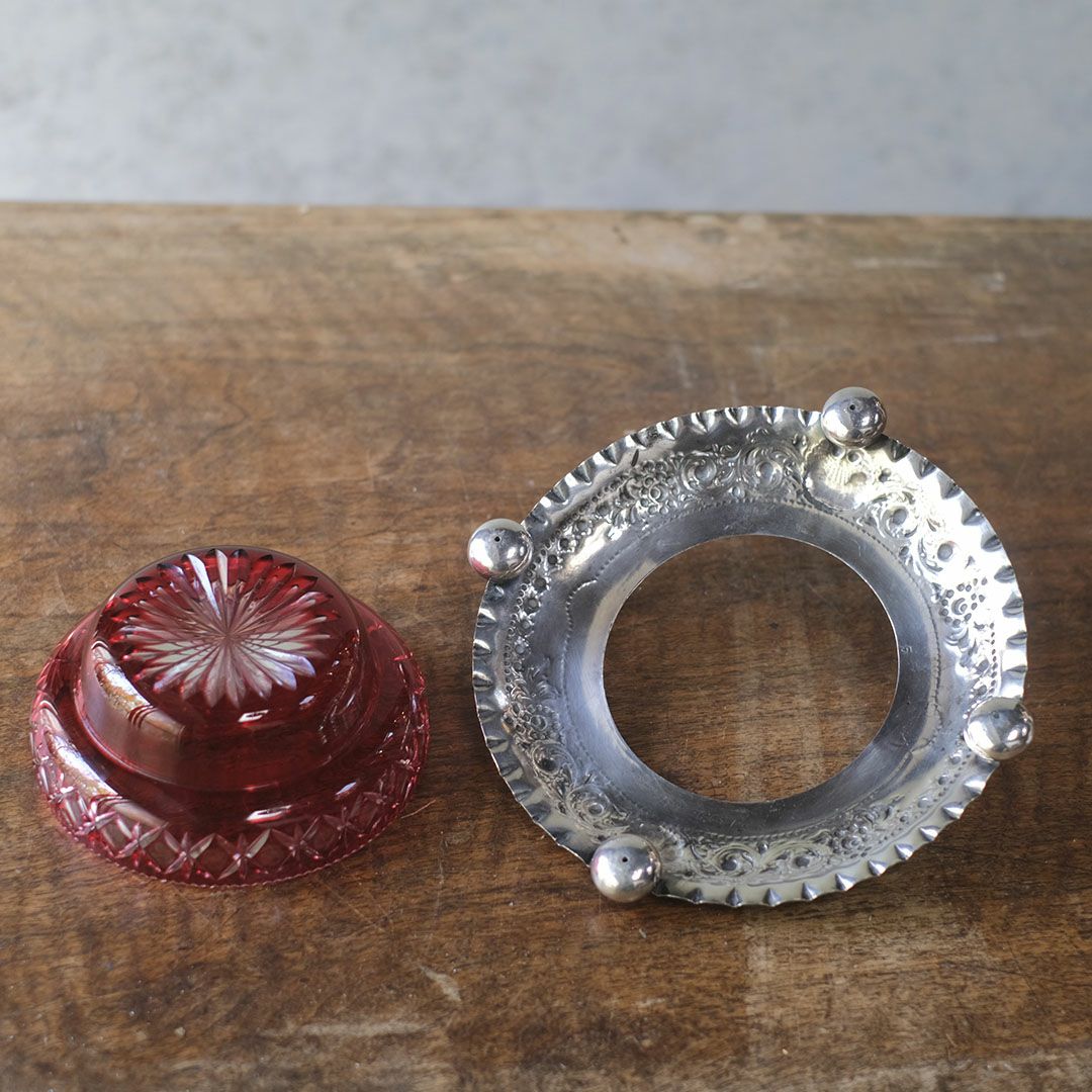 アンティークジャムディッシュ イギリス クランベリー 綺麗な赤いガラス器6