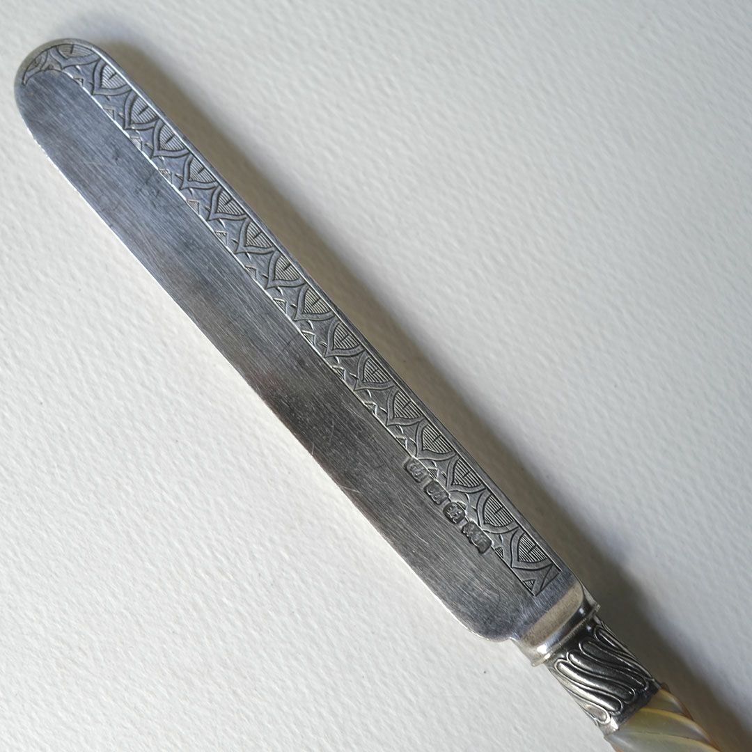 アンティーク マザーオブパール デザートカトラリー イギリス ナイフ 白蝶貝 銀メッキ4