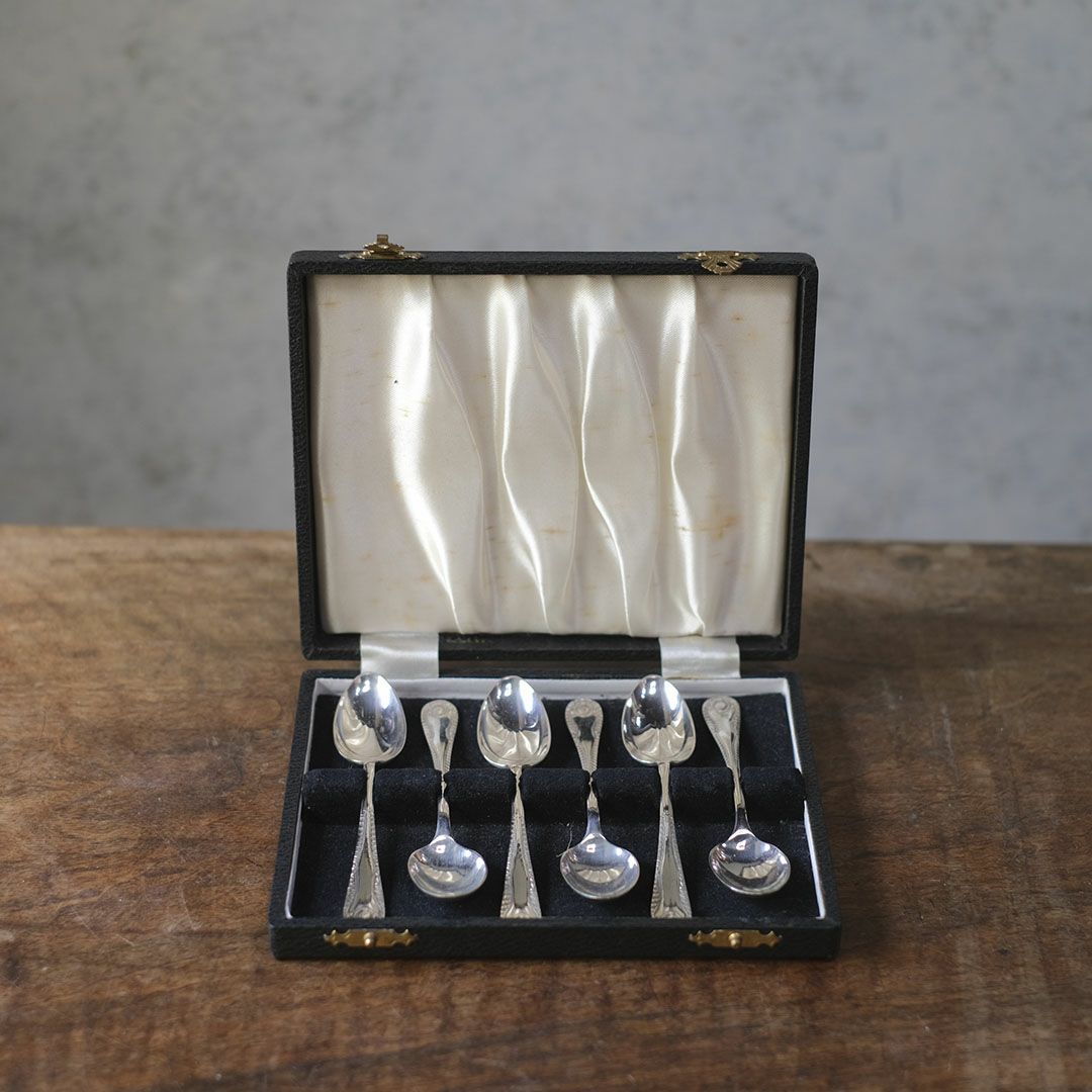 アンティーク ティースプーンセット 専用ボックス イギリス 銀メッキ シルバープレート1