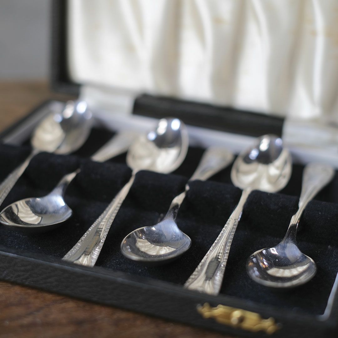 アンティーク ティースプーンセット 専用ボックス イギリス 銀メッキ シルバープレート3